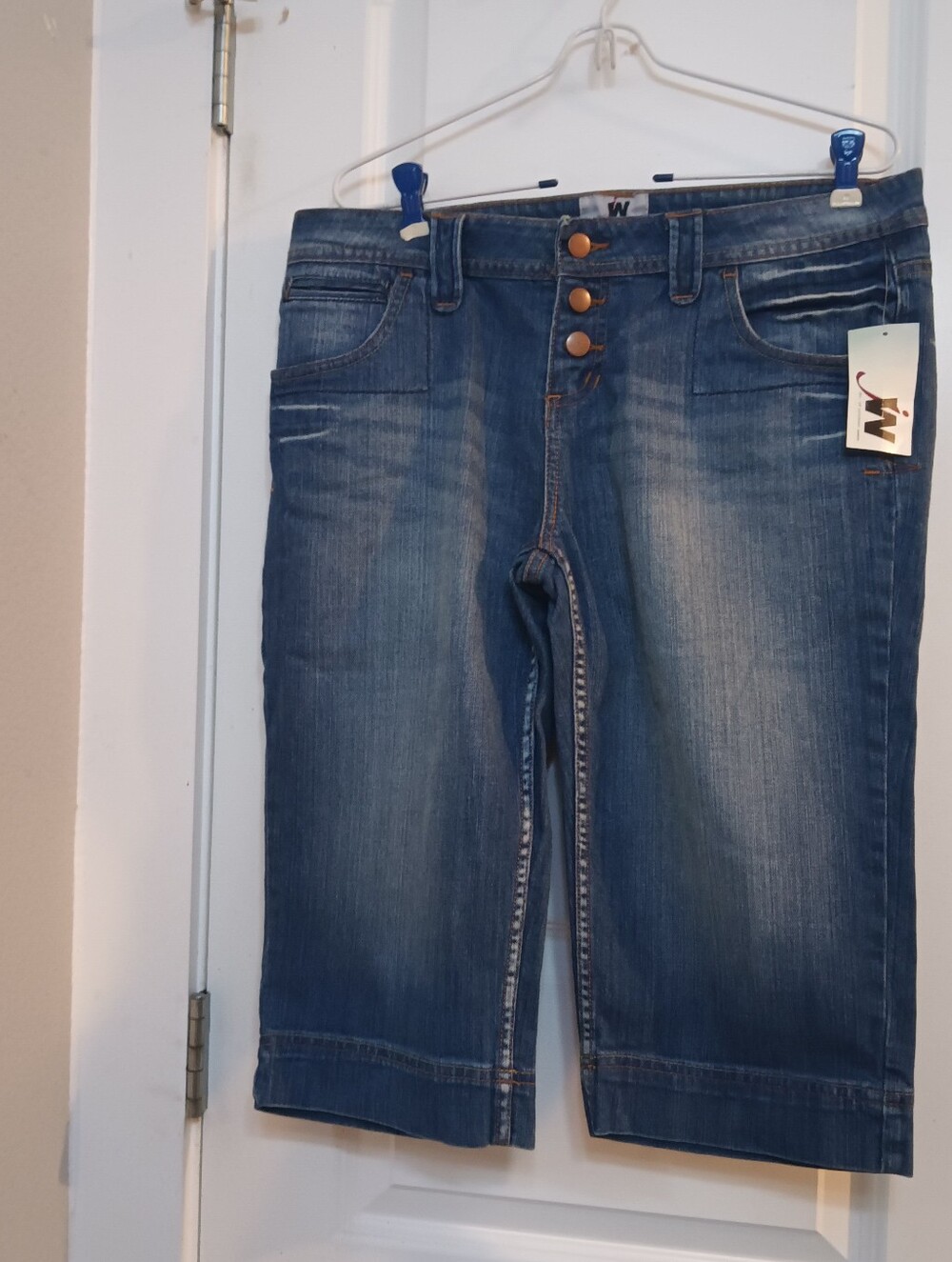 Denim High-Rise Button-Fly Cropped Jeans - Blue